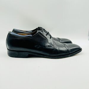 Testoni Shoes Mens 9.5 Black Leather Cap Toe Oxford Brogue Vintage Italy Dress